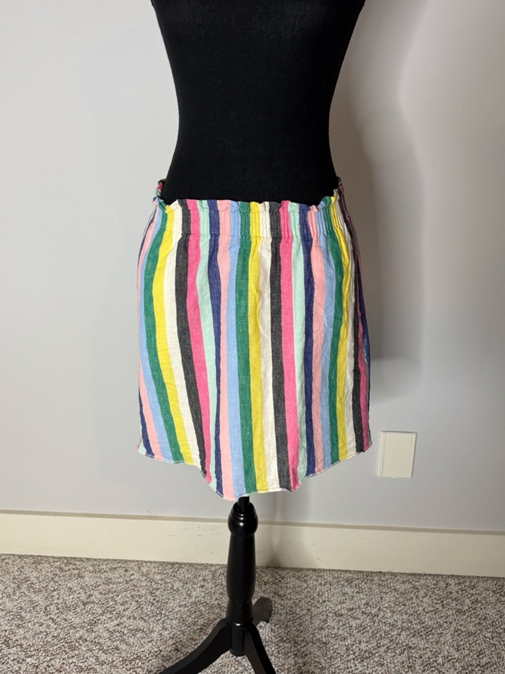 J. CREW FACTORY Linen Blend Rainbow Stripe Skirt Smocked Elastic Waist Pockets 8 - Picture 4 of 12